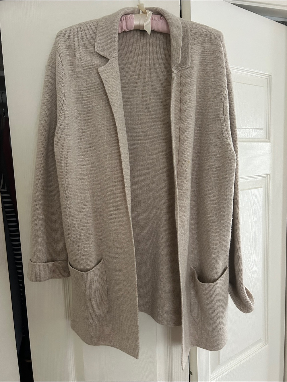 Talbots Cozy Open-Front Beige Knit Cardigan